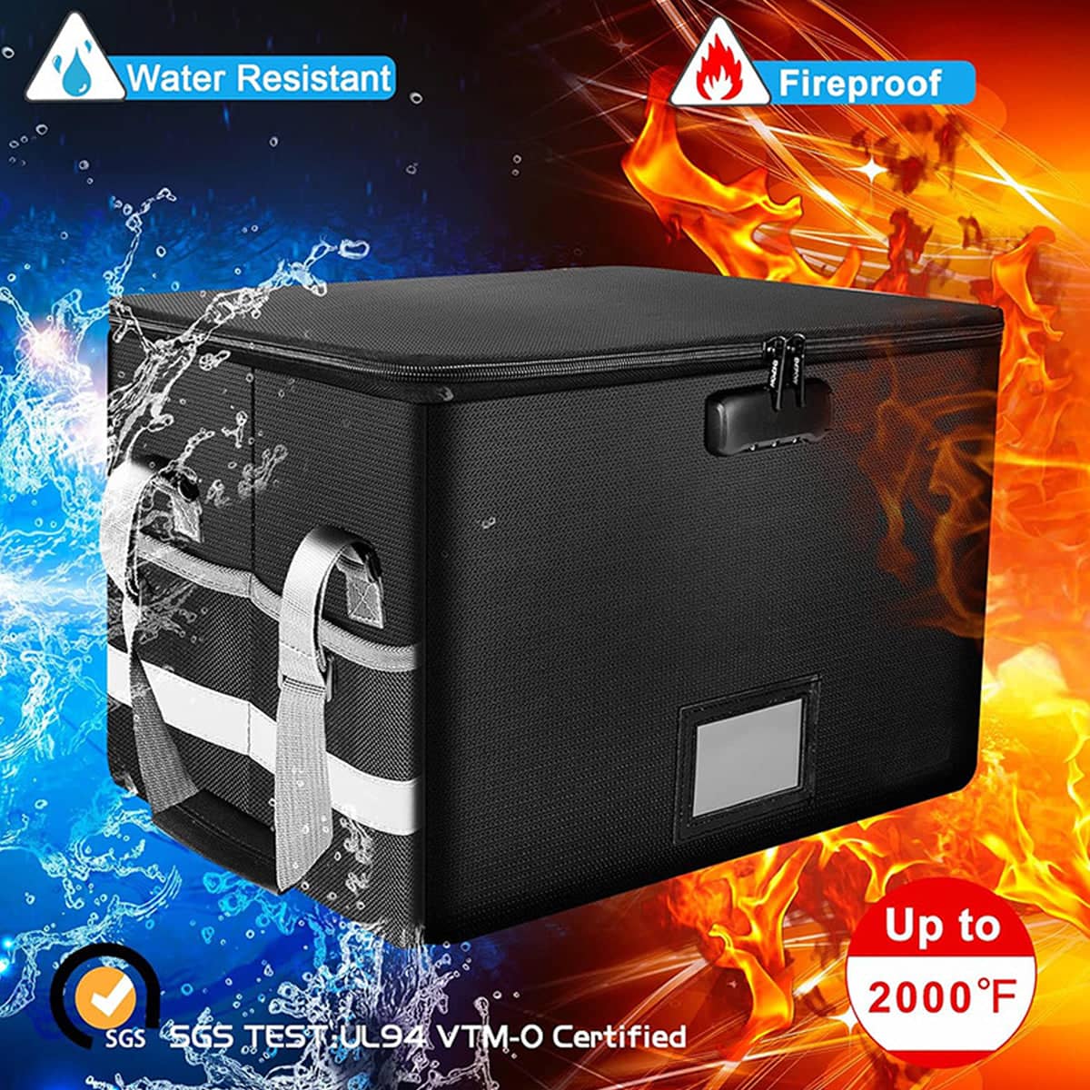 Foldable Fireproof Lockable File Box for Documents, Black, 39.5 x 30.5 x 26.5 cm - view 4