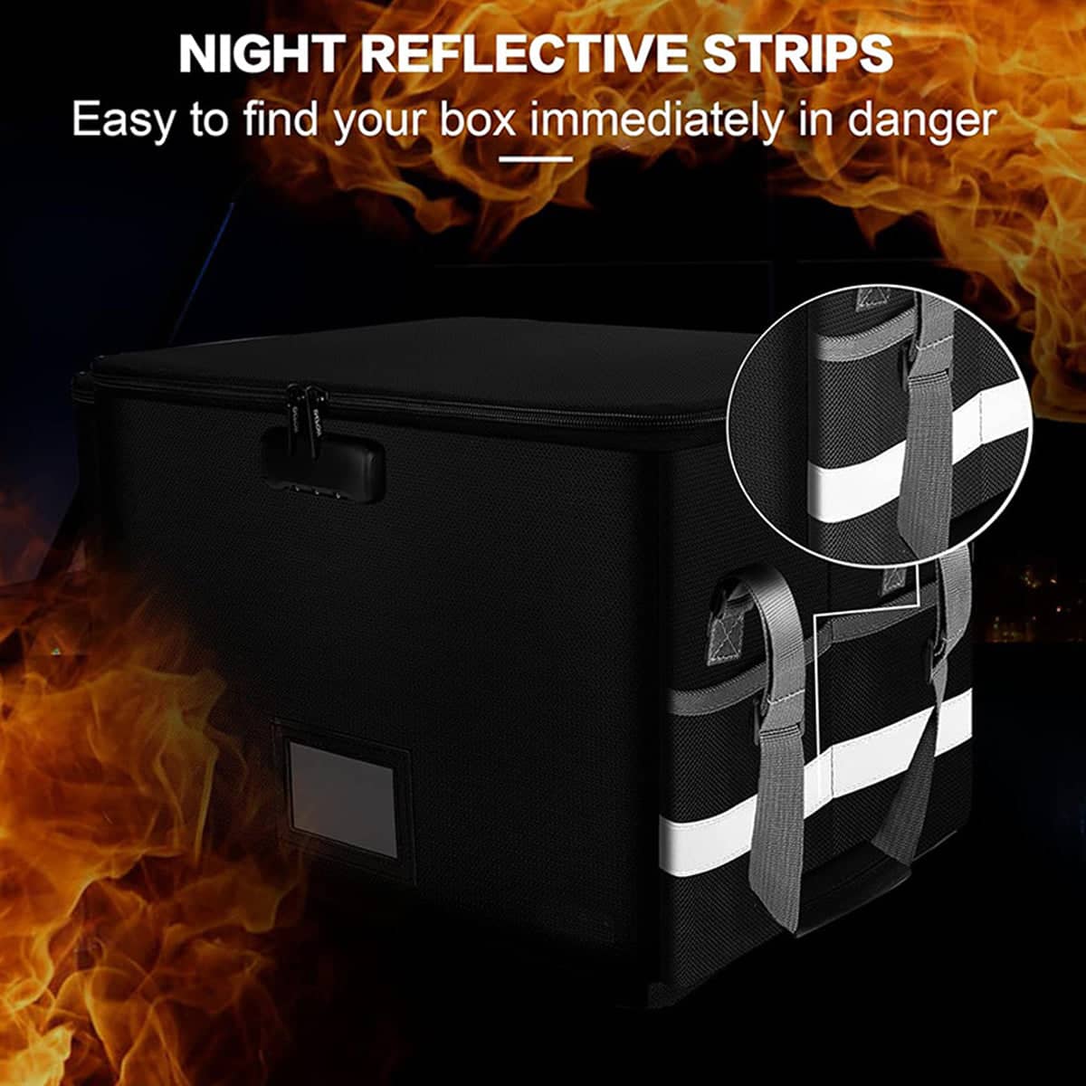 Foldable Fireproof Lockable File Box for Documents, Black, 39.5 x 30.5 x 26.5 cm - view 5