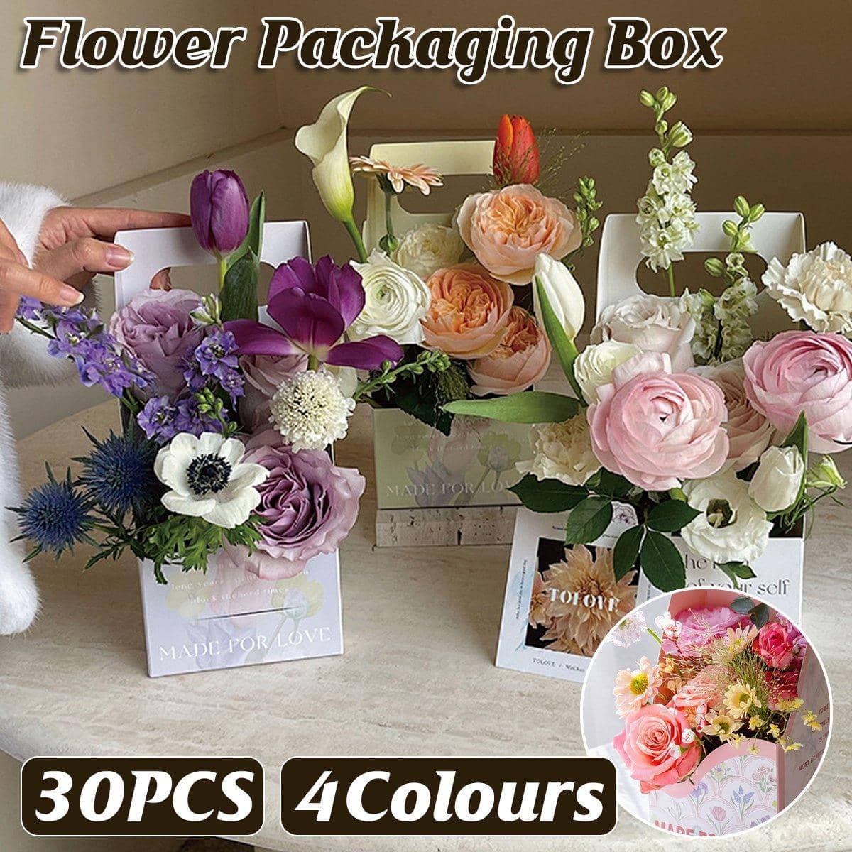 Foldable Flower Gift Boxes with Handle - Light Green, Pack of 30 - view 2