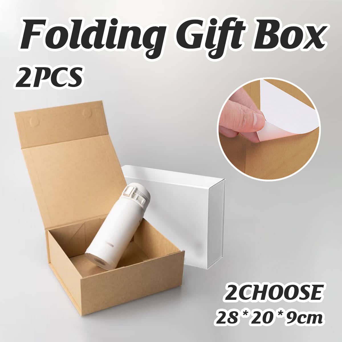 Foldable Gift Boxes with Flip Top Lid, Pack of 2 - Kraft Brown - view 2