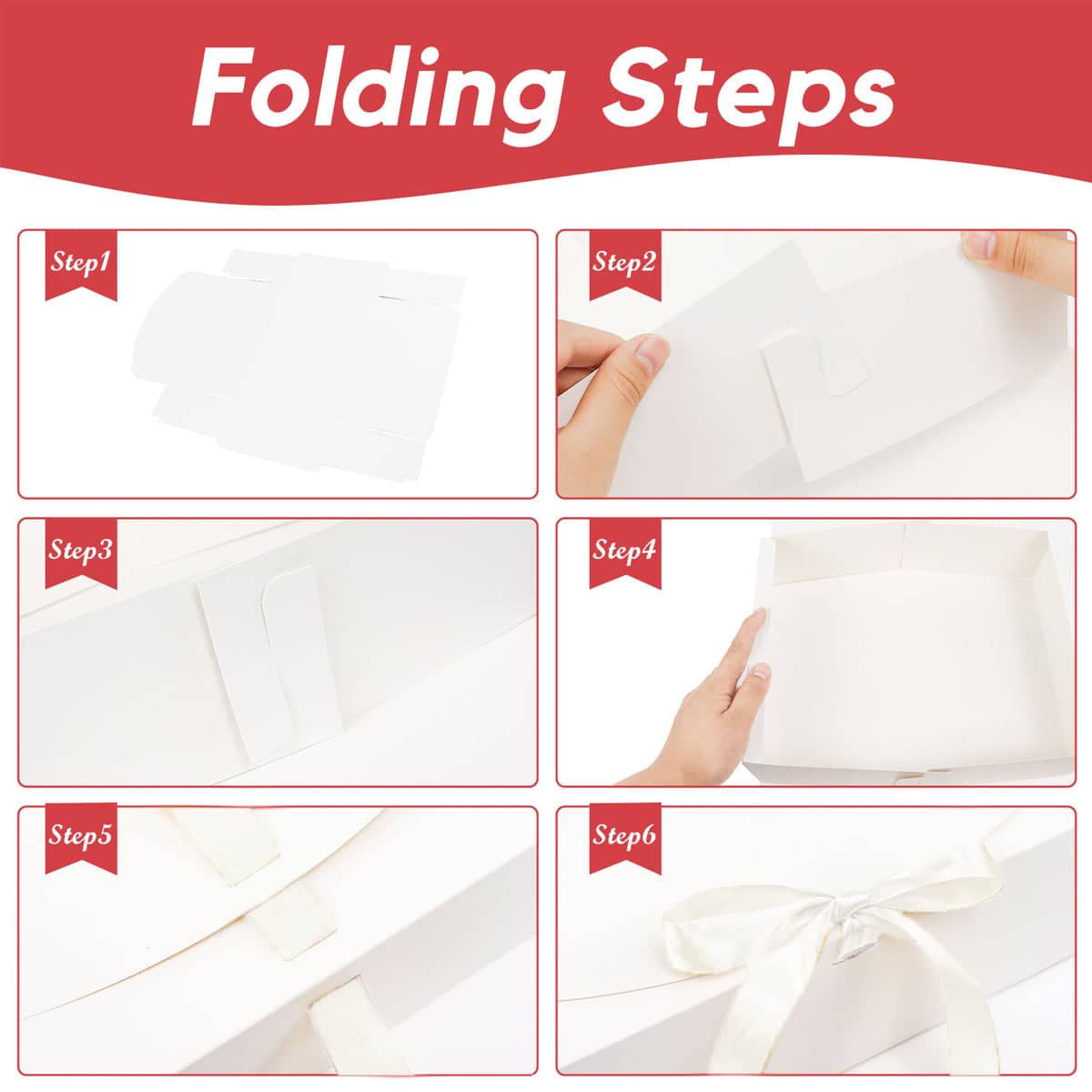 Foldable Gift Boxes with Ribbon Bow, Pack of 10 - White - view 5