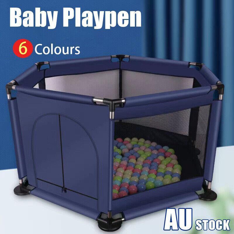 Foldable Indoor Playpen with Zippered Gate, 130 cm - Dark Blue - view 2
