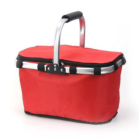 Foldable Insulated Picnic Basket for Camping and Travel - Red