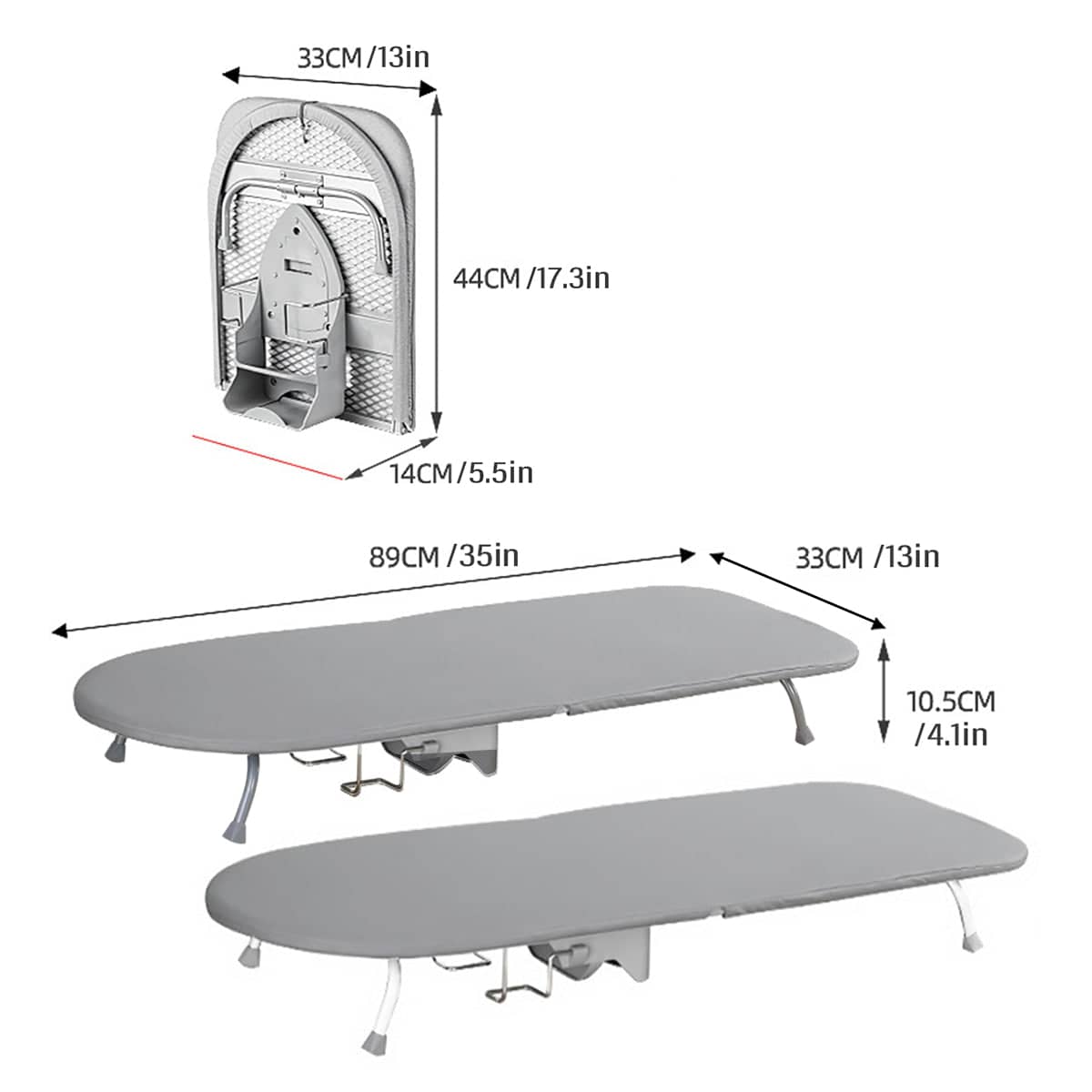 Foldable Ironing Board with Iron Holder and Wall Mount, Compact Laundry Press - Grey and White - view 4