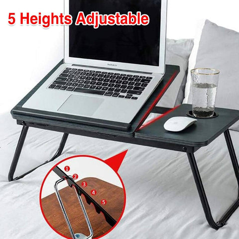 Foldable Laptop Bed Desk with Adjustable Tilt, Five Heights and Cup Holder