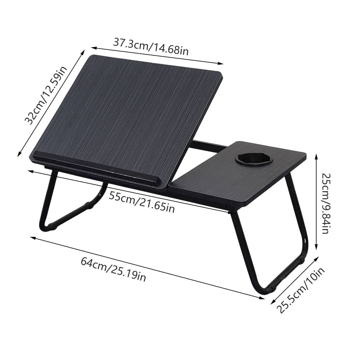 Foldable Laptop Bed Desk with Adjustable Tilt, Five Heights and Cup Holder - view 3