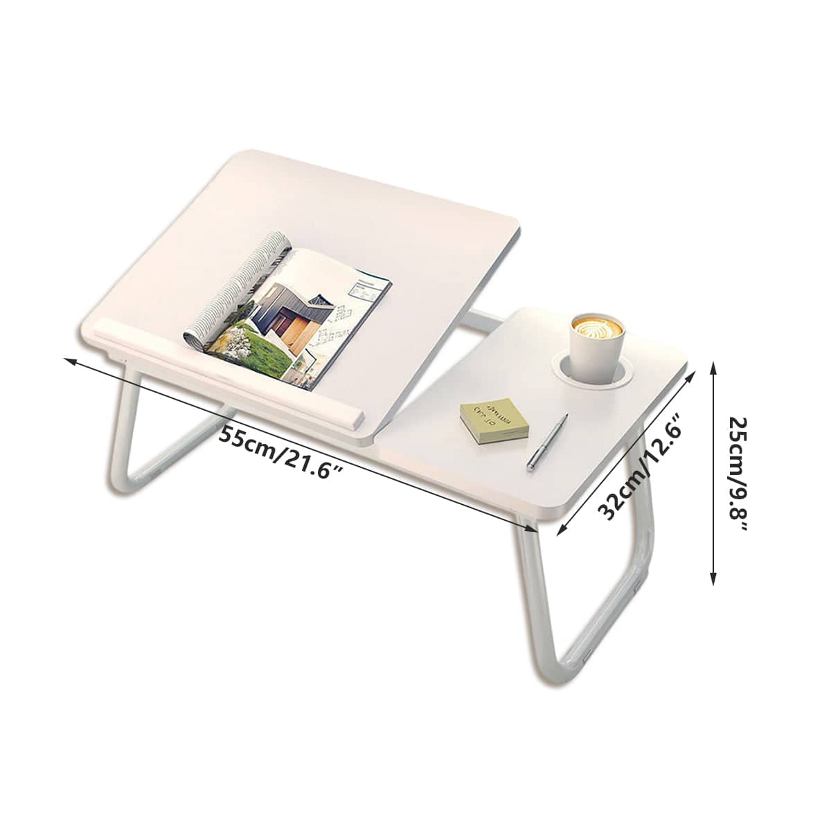 Foldable Laptop Bed Table Bedside Desk for Dorm Study with Cup Holder, White - view 3