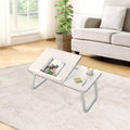 Foldable Laptop Bed Table Bedside Desk for Dorm Study with Cup Holder, White - view 4