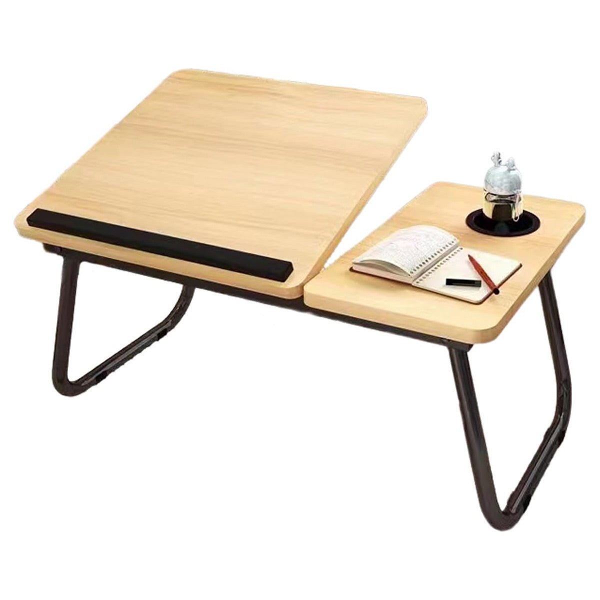 Foldable Laptop Desk with 5 Height Levels for Bed and Sofa - Walnut