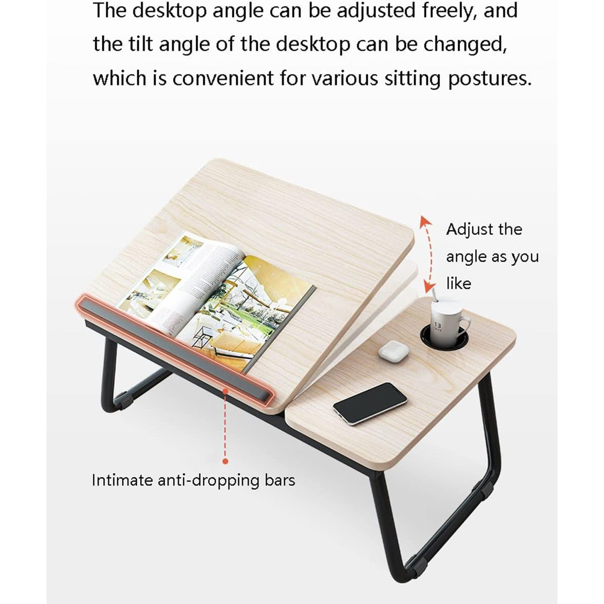 Foldable Laptop Desk with 5 Height Levels for Bed and Sofa - Walnut - view 11
