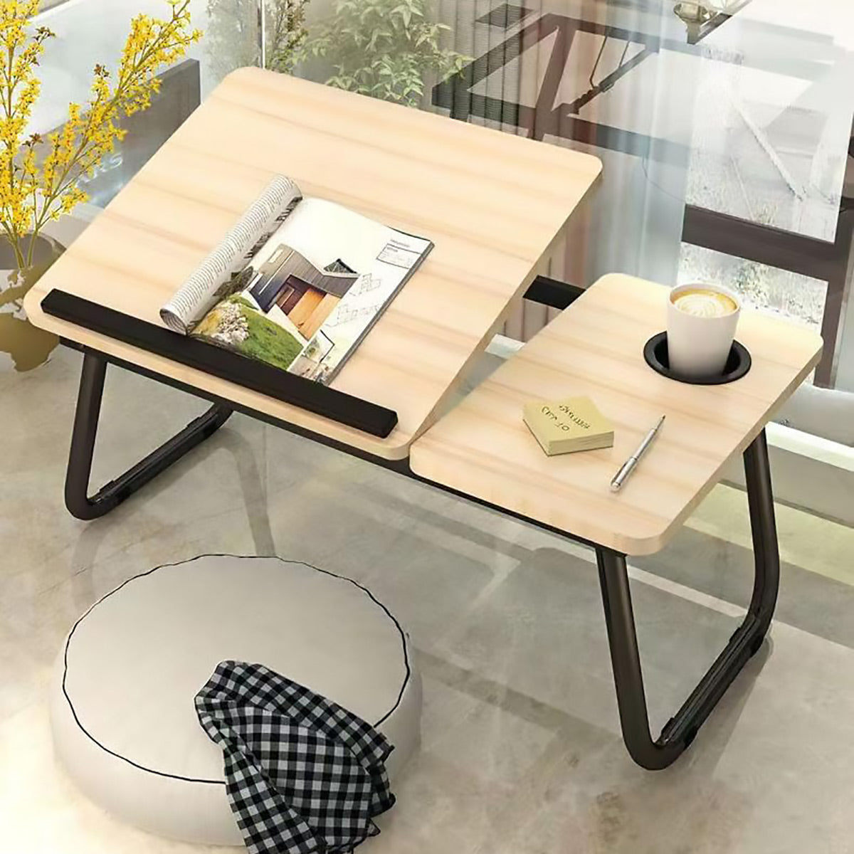 Foldable Laptop Desk with 5 Height Levels for Bed and Sofa - Walnut - view 12