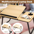Foldable Laptop Desk with 5 Height Levels for Bed and Sofa - Walnut - view 2