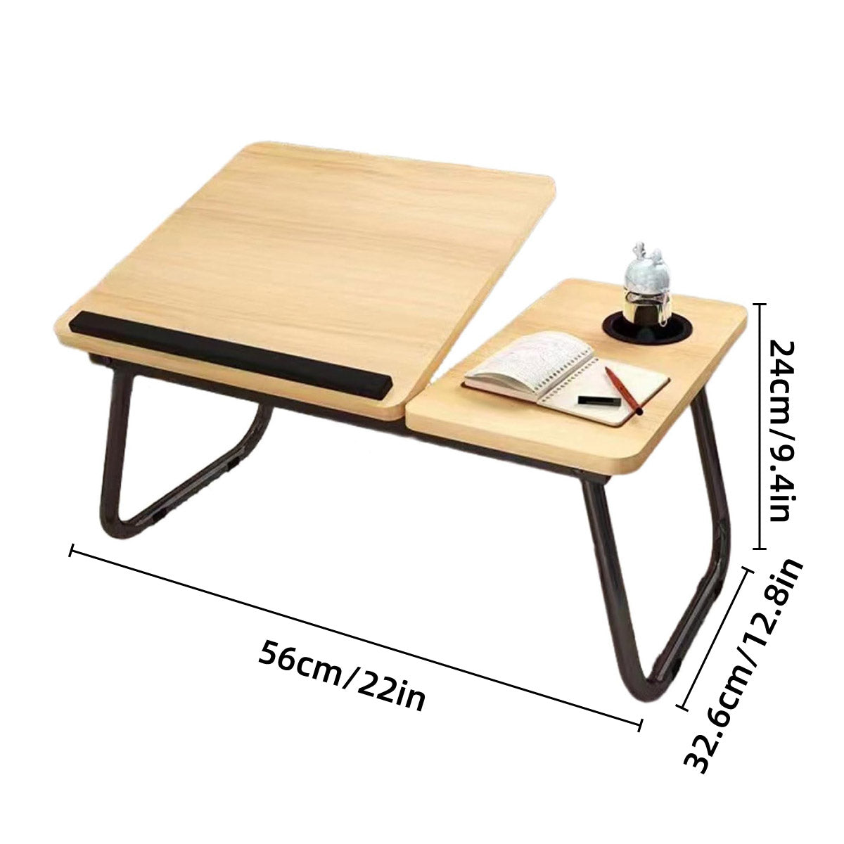 Foldable Laptop Desk with 5 Height Levels for Bed and Sofa - Walnut - view 4