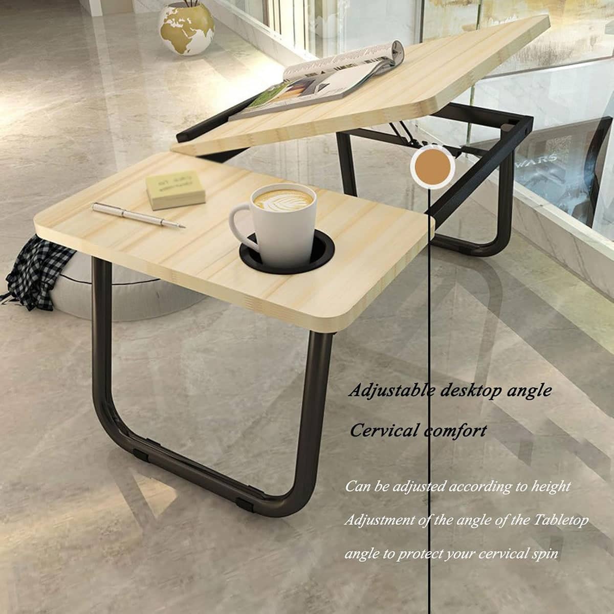 Foldable Laptop Desk with 5 Height Levels for Bed and Sofa - Walnut - view 5