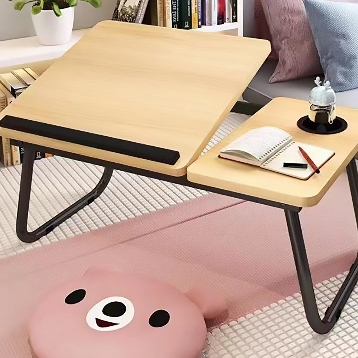 Foldable Laptop Desk with 5 Height Levels for Bed and Sofa - Walnut - view 8