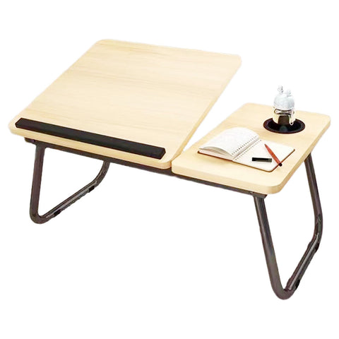 Foldable Laptop Desk with 5 Height Levels for Bed and Sofa - White Maple