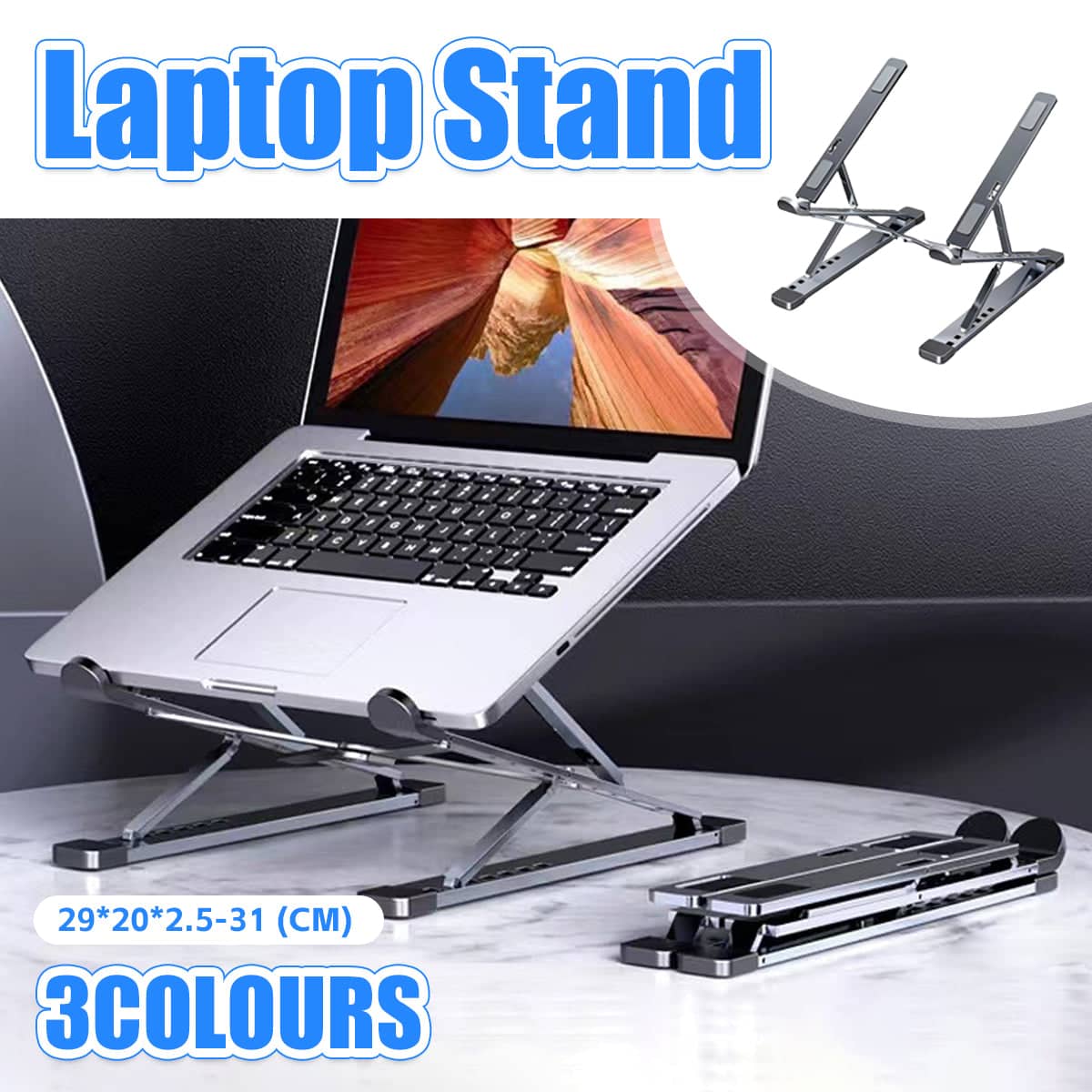 Foldable Laptop Stand with Adjustable Height, Aluminium - Silver - view 2