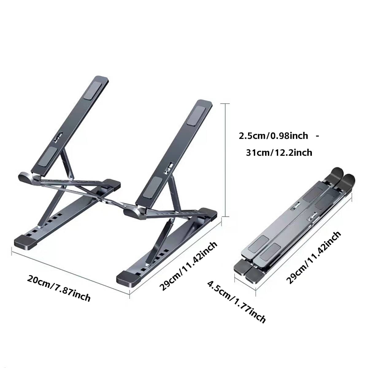 Foldable Laptop Stand with Adjustable Height, Aluminium - Silver - view 4