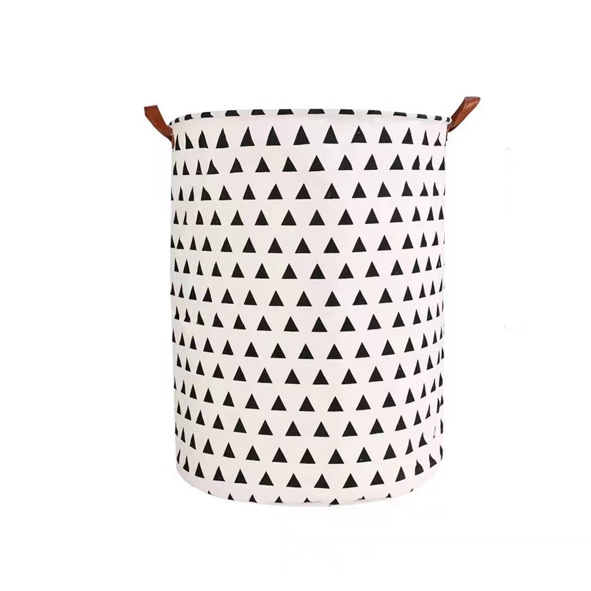Foldable Laundry Basket with Handles, Waterproof Fabric - White with Black Triangles