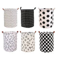 Foldable Laundry Basket with Handles, Waterproof Fabric - White with Black Triangles - view 4