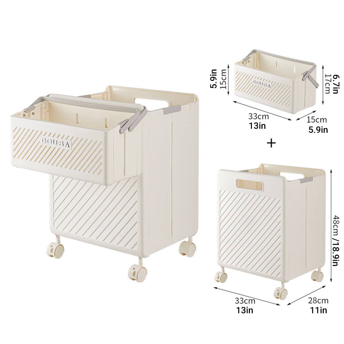 Foldable Laundry Hamper with Locking Swivel Wheels - Cream - view 4