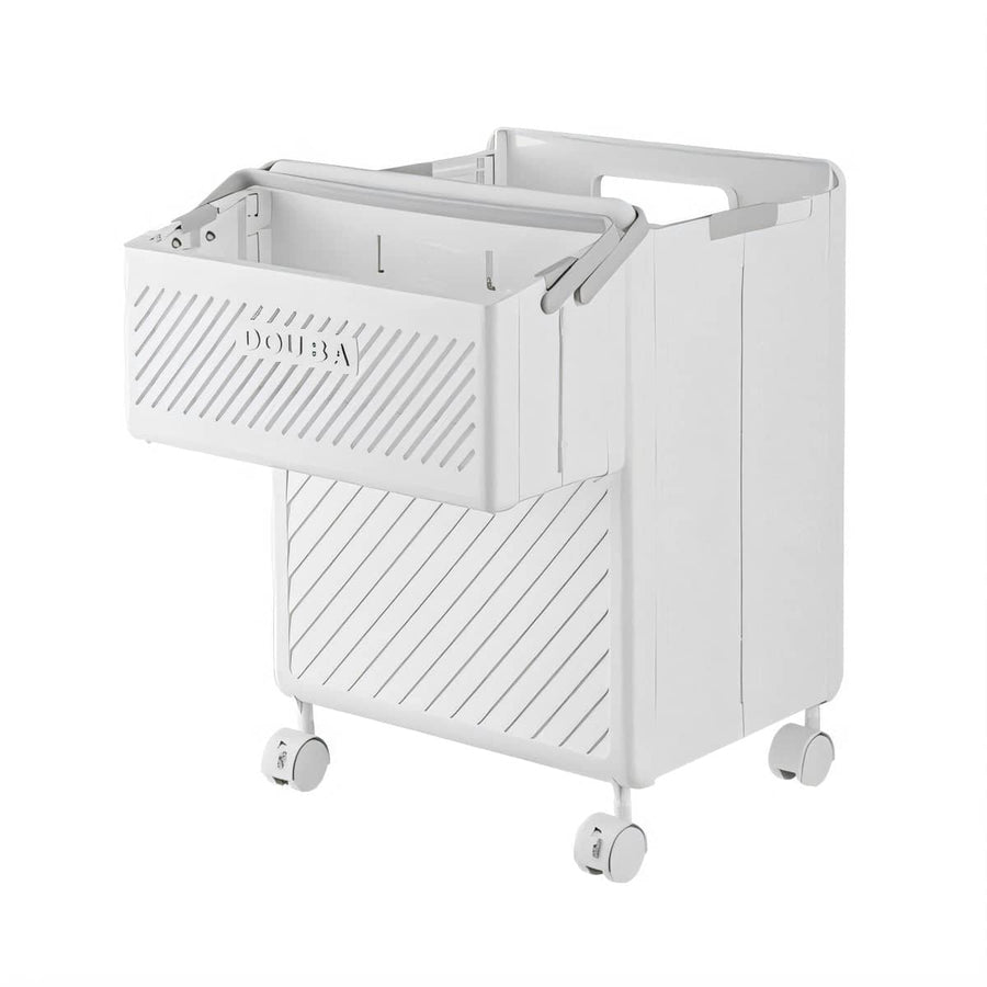 Foldable Laundry Hamper with Locking Swivel Wheels - White