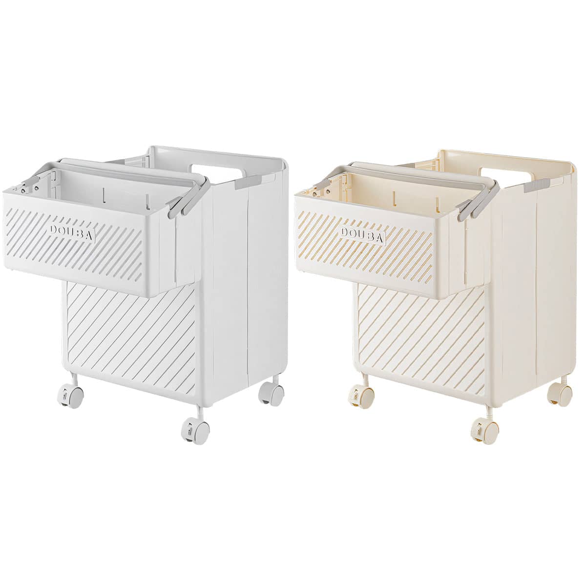 Foldable Laundry Hamper with Locking Swivel Wheels - White - view 3