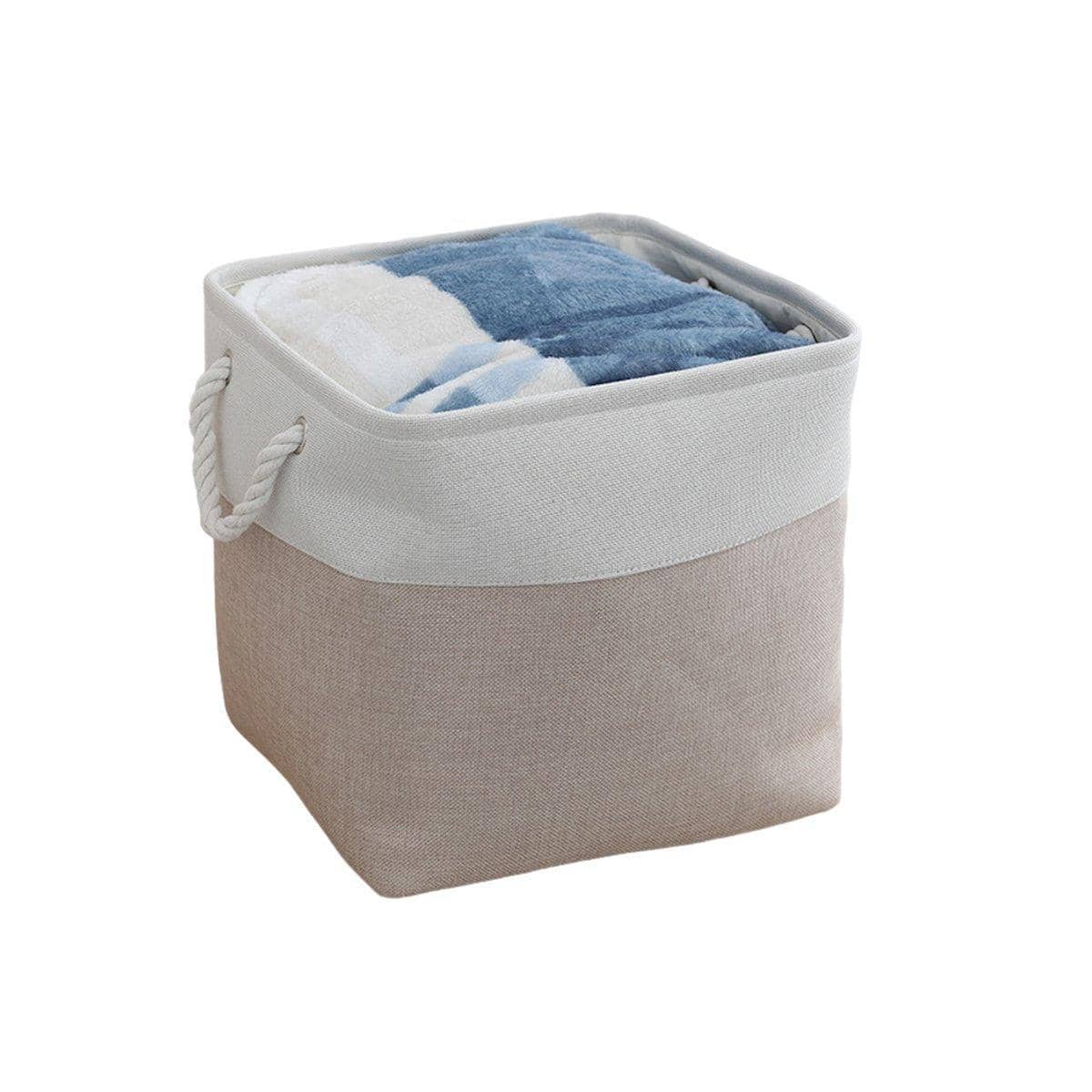 Foldable Linen Fabric Laundry Basket - White Top and Khaki Base