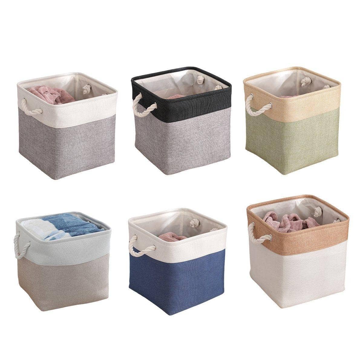 Foldable Linen Fabric Laundry Basket - White Top and Khaki Base - view 3