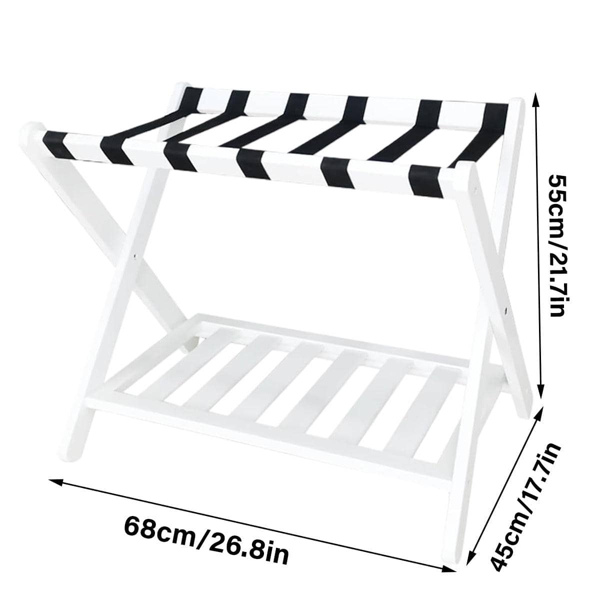 Foldable Luggage Rack Stand, White Bamboo with Bottom Shelf for Bedroom - view 3