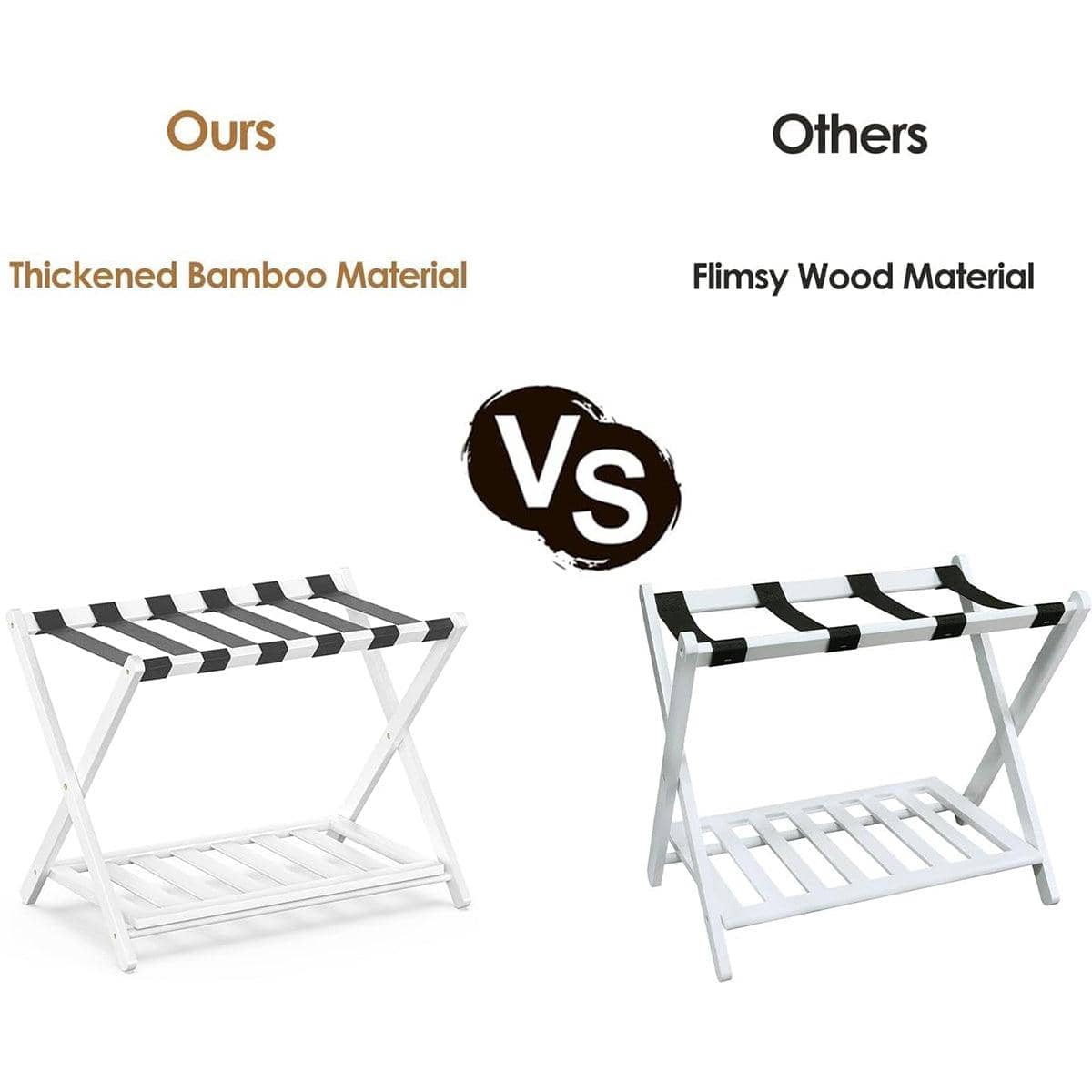 Foldable Luggage Rack Stand, White Bamboo with Bottom Shelf for Bedroom - view 5