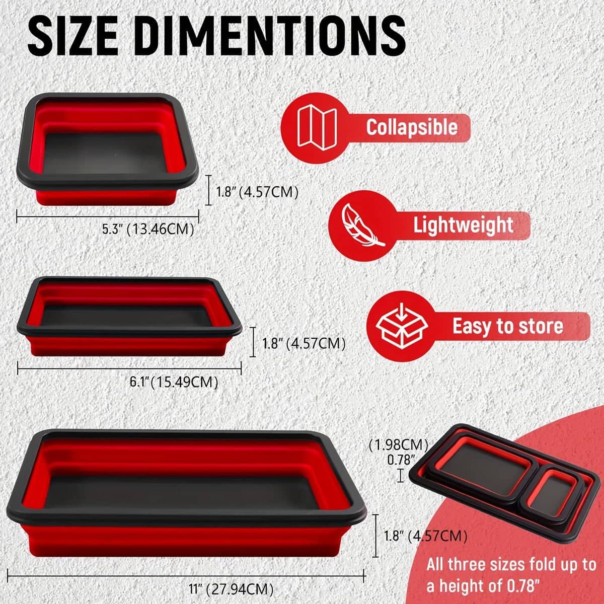 Foldable Magnetic Parts Tray Set, Silicone, Set of 3 - view 3