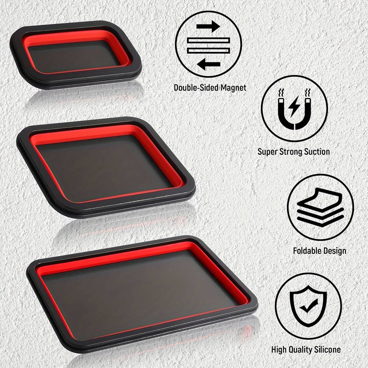 Foldable Magnetic Parts Tray Set, Silicone, Set of 3 - view 5