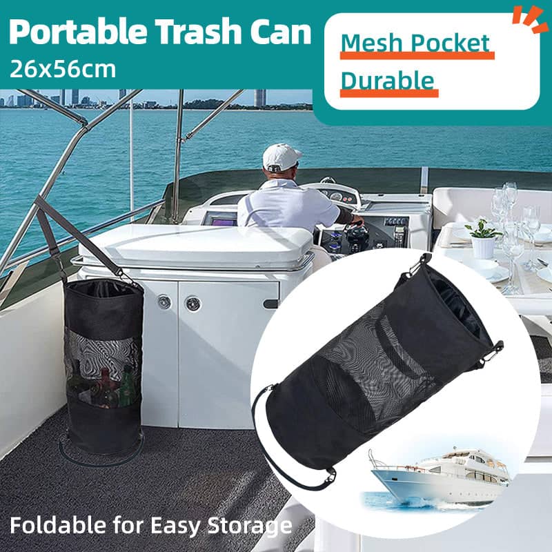 Foldable Marine Trash Bag with Mesh Pocket, Yacht Garbage Bag and Storage Net 56 x 26 cm