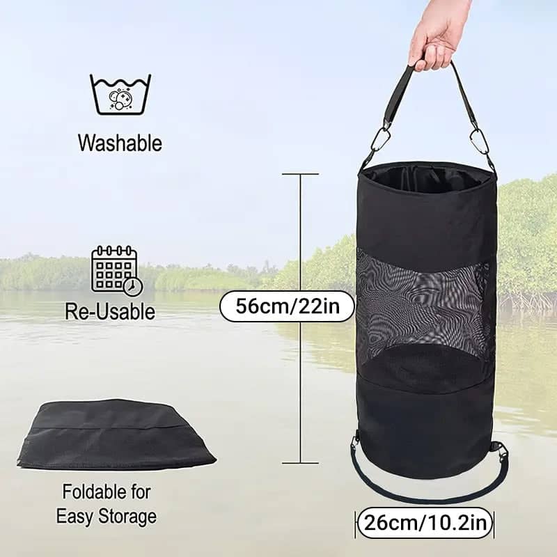 Foldable Marine Trash Bag with Mesh Pocket, Yacht Garbage Bag and Storage Net 56 x 26 cm - view 3