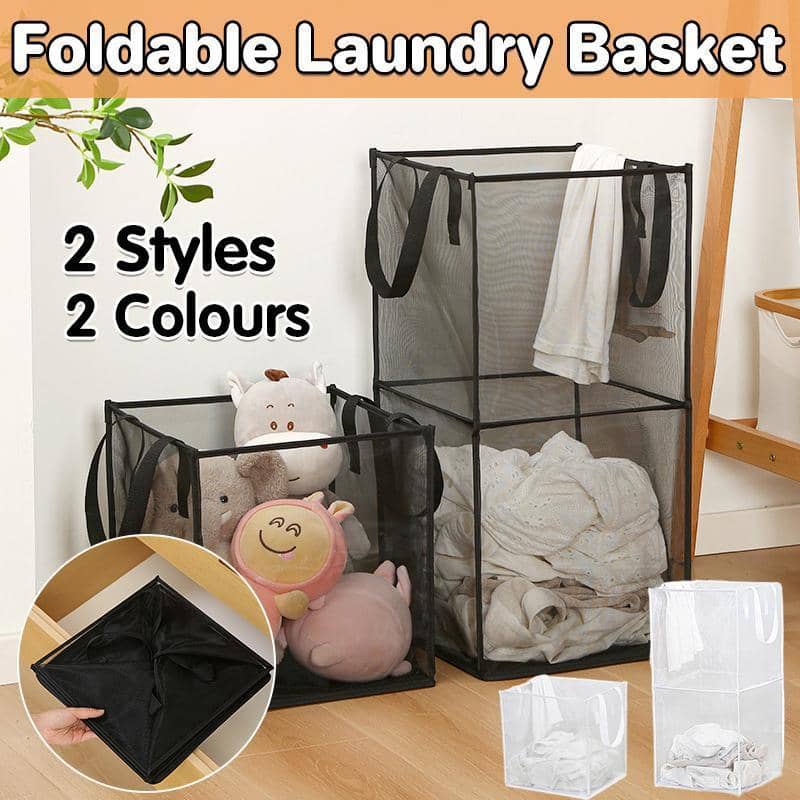 Foldable Mesh Laundry Hamper with Handles - Black, Double - view 2