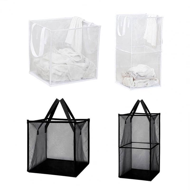 Foldable Mesh Laundry Hamper with Handles - Black, Double - view 3