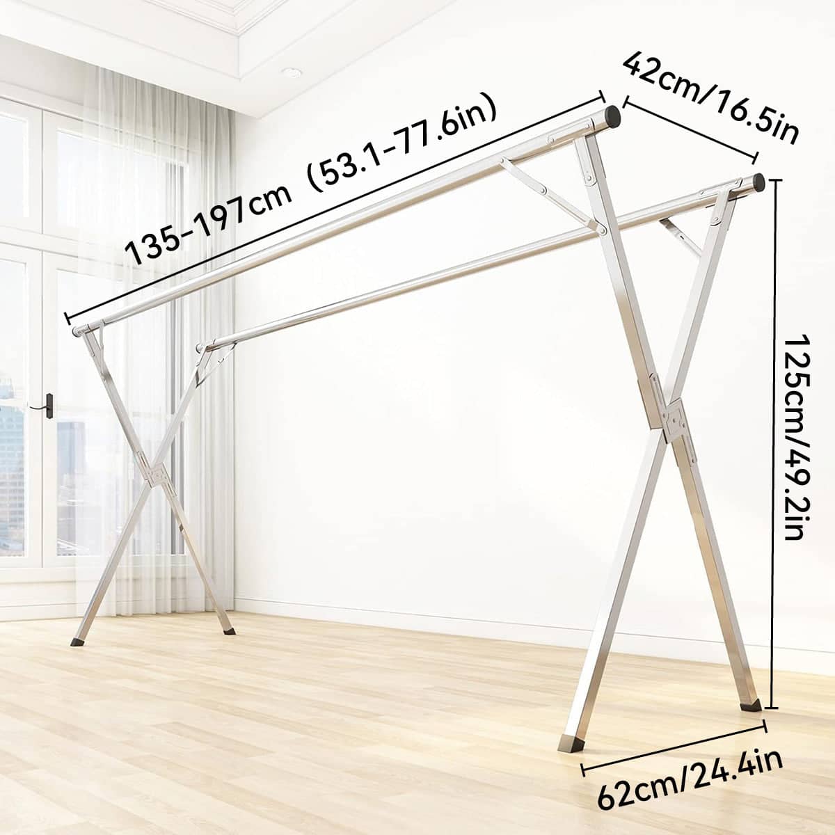 Foldable Metal Drying Rack Sturdy and Stable for Indoor and Outdoor Balcony Use - view 3