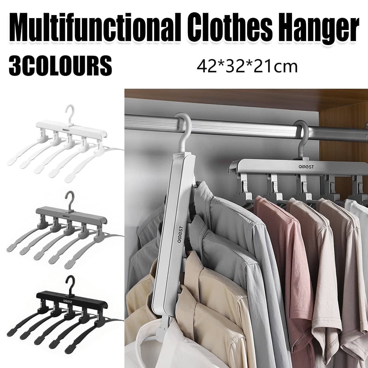 Foldable Multi Function Clothes Hanger Space Saving Non Slip for Coats and Shirts - Black - view 2