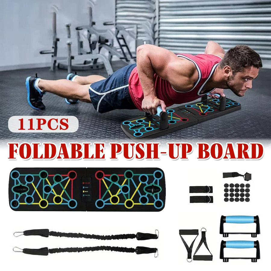 Foldable Multi-Function Push-Up Board with Resistance Bands - Black