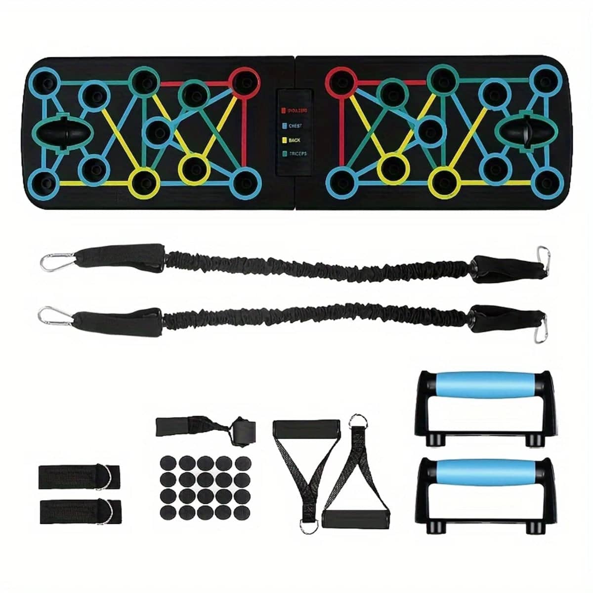 Foldable Multi-Function Push-Up Board with Resistance Bands - Black - view 2