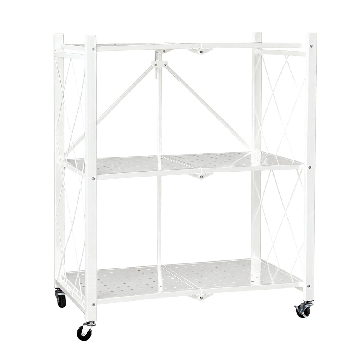 Foldable Multi Layer Storage Rack with Wheels, No Installation Needed - White