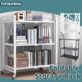 Foldable Multi Layer Storage Rack with Wheels, No Installation Needed - White - view 2
