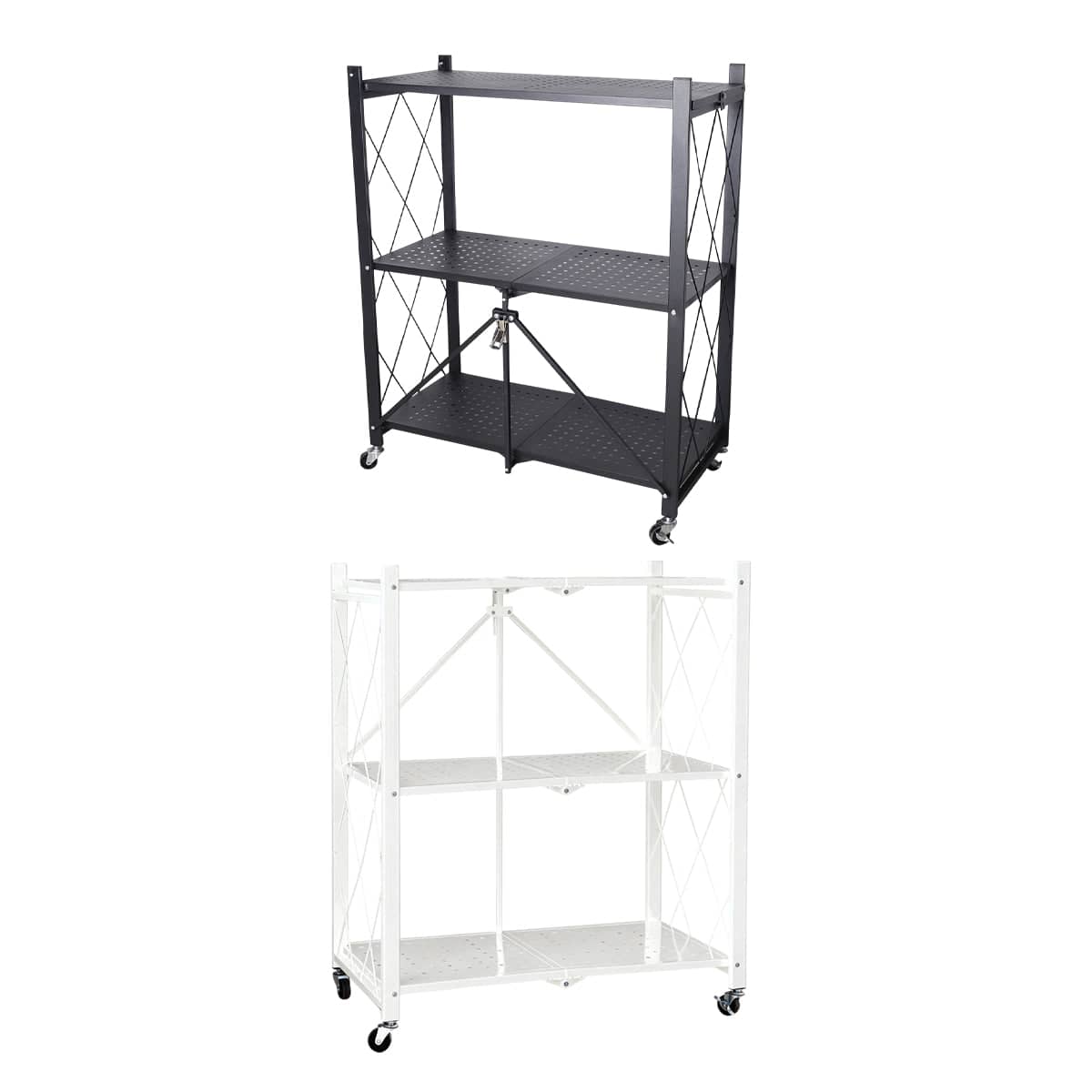 Foldable Multi Layer Storage Rack with Wheels, No Installation Needed - White - view 3