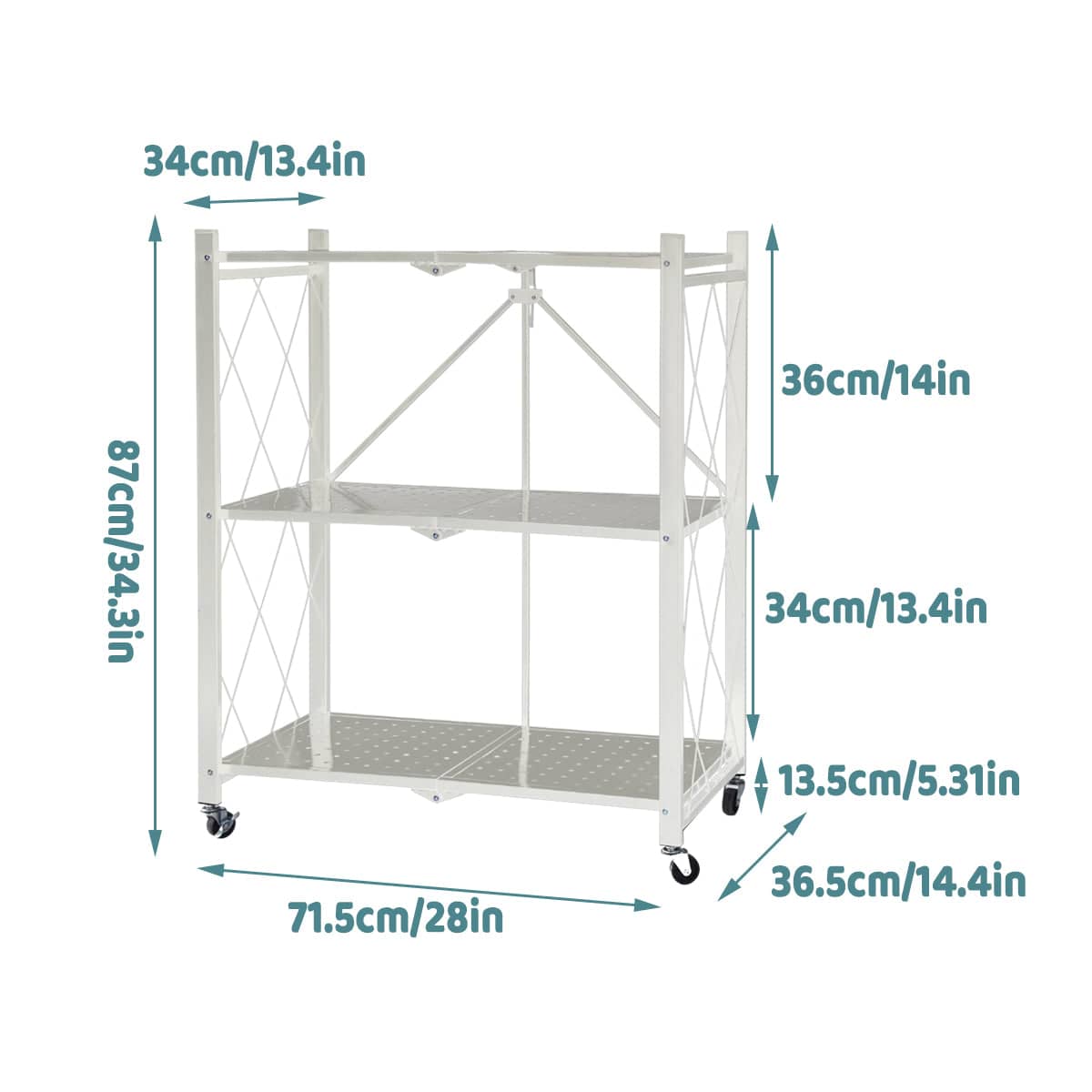 Foldable Multi Layer Storage Rack with Wheels, No Installation Needed - White - view 4