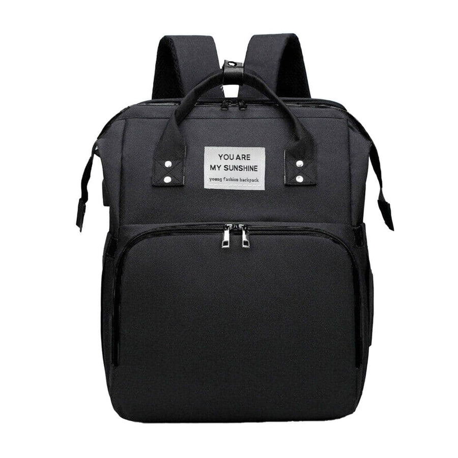 Foldable Nappy Bag Backpack with Built-In Rest Mat - Black
