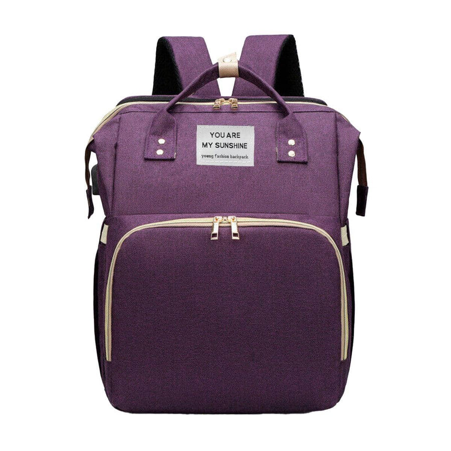 Foldable Nappy Bag Backpack with Built-In Rest Mat - Purple