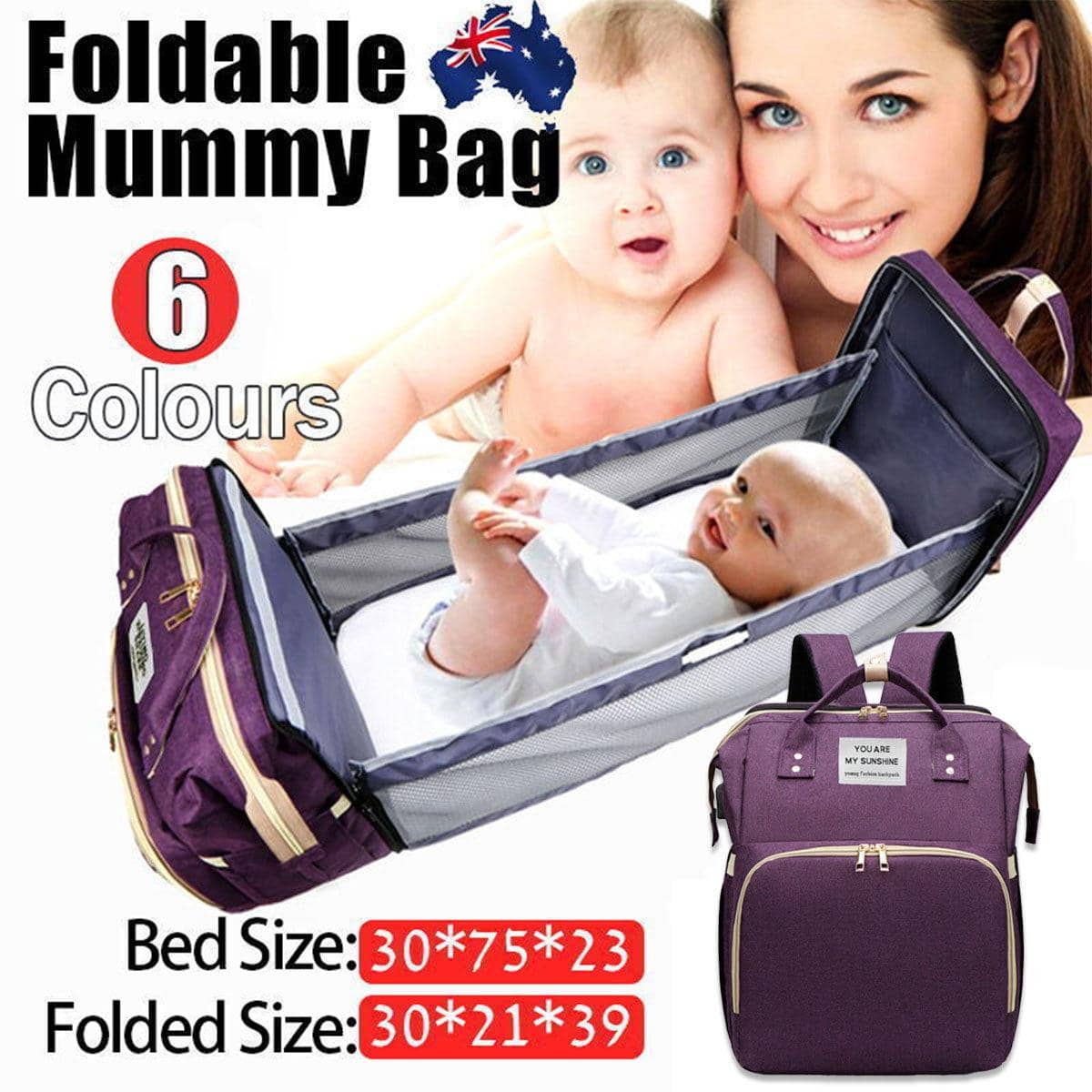 Foldable Nappy Bag Backpack with Built-In Rest Mat - Purple - view 2