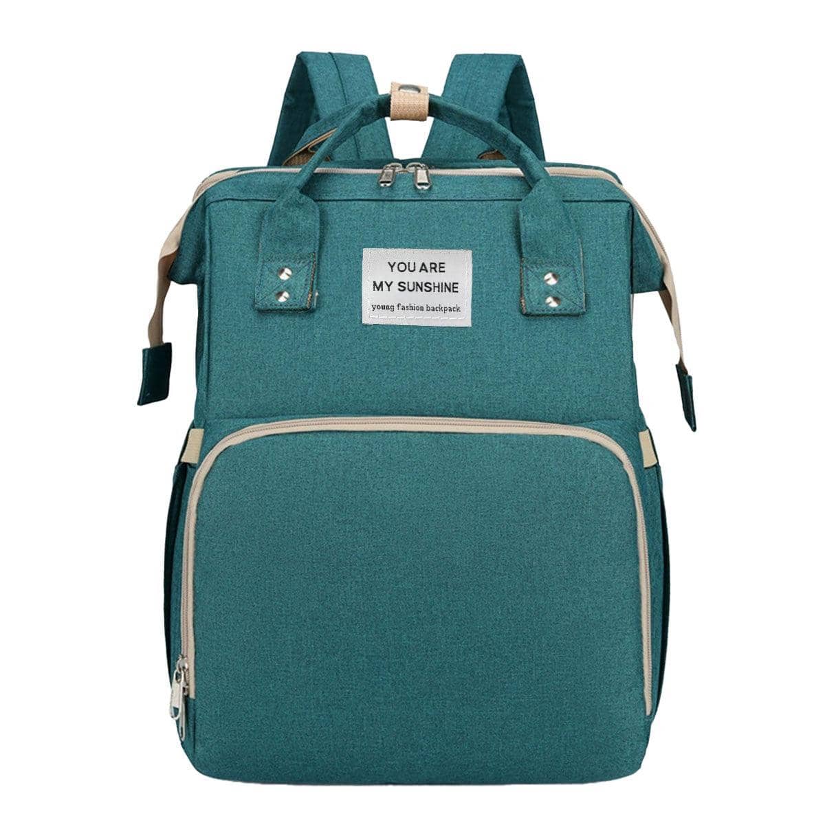 Foldable Nappy Bag Backpack with Built-In Rest Mat - Teal Green