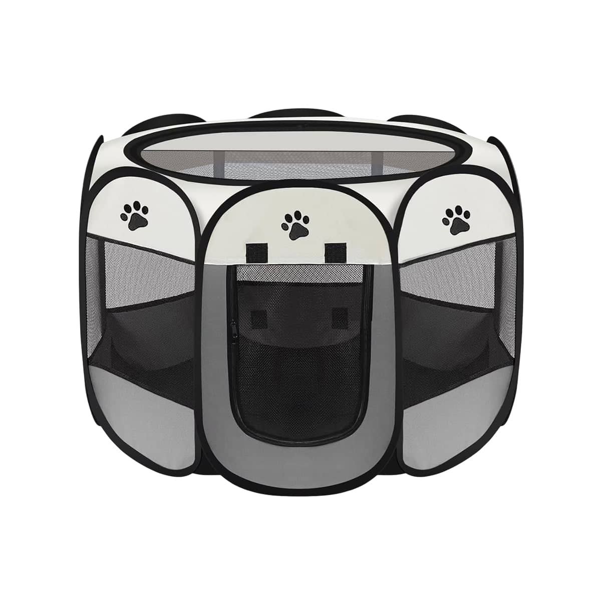 Foldable Octagonal Pet Pen with Mesh Panels - Large, Grey (114 cm Diameter)
